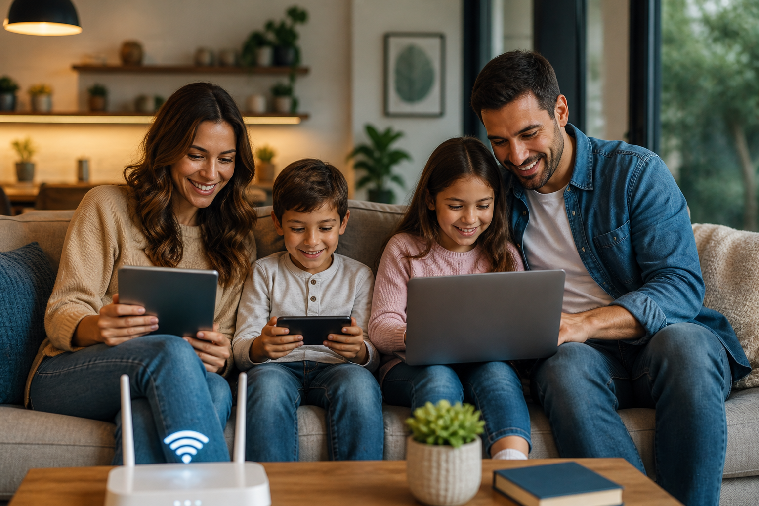 Familia conectada a internet